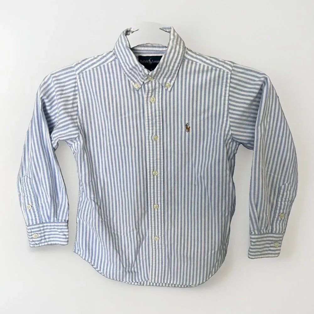 Ralph Lauren Boys Size 5 Classic Blue White Striped Oxford Shirt Pony Logo